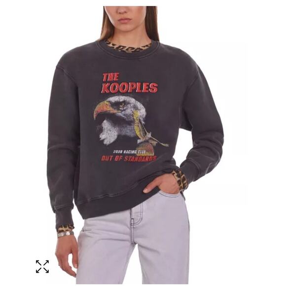 The Kooples Eagle Graphic Print Crewneck Sweatshirt Women Size XXL Skater Grunge - Picture 1 of 8